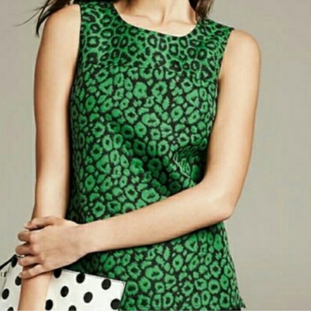 Banana Republic Top Women’s Brocade/Jacquard Sleeveless Animal Print Emerald 2